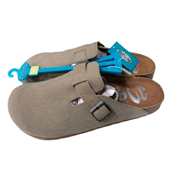 Mad Love Faux Microsuede Tina Taupe Slip On Clogs - Picture 3 of 4